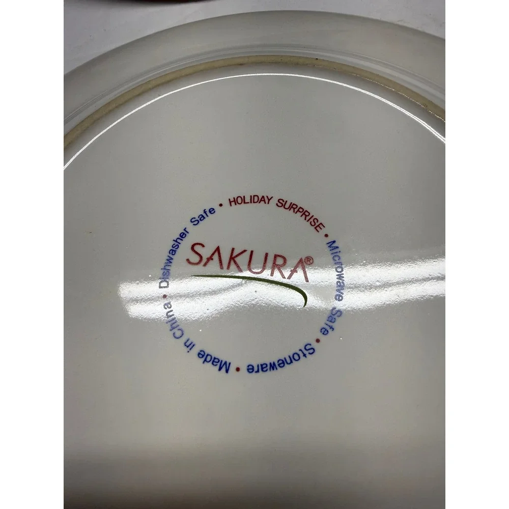 Sakura Holiday Surprise Stoneware Salad Dessert Plates Set of 8 Oneida Christmas